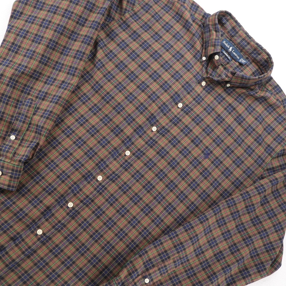 Ralph Lauren Classic Fit Plaid Button Down Shirt Men 2XLT Brown Blue Tartan Tall